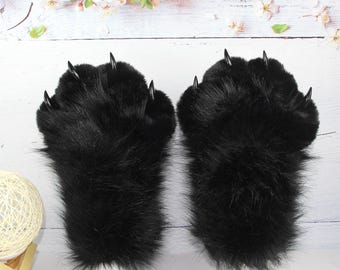 Realistic Sharp Claw Black Fursuit Paws Custom Handmade Furry Costume Gloves
