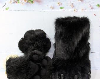 Made-to-Order Fursuit Feet, Handcrafted Black Furry Paw Covers, Fursona Build Kits.