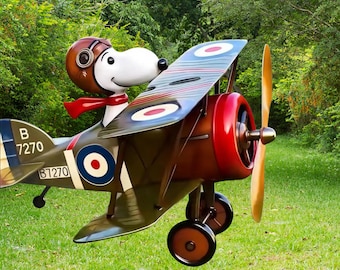 Flying Ace of the Dog Biplane Windmill - Metal Garden Windmill, Quirky Patio Artwork, Outdoor Lawn Decoration, Garden and Courtyard Ornament