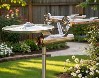 Star Trek USS Enterprise NCC-1701 windspinner, 2D-tuinsculptuur van kinetisch metaal