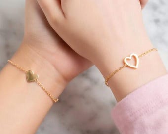 Set Gold Hearts matching Mom daughter, Mother daughter bracelet Gift Family jewelry Friends Present