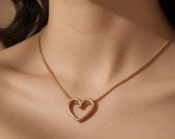 Collar con dije de corazón chapado en oro, collar de corazón eterno, collar de amor, collar con dije, regalo para ella, collar para uso diario, regalo de Navidad