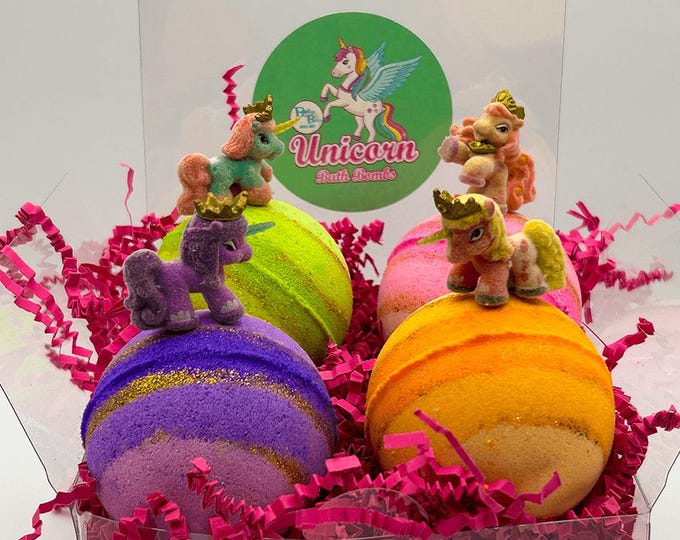 Unicorn Bath Bombs Gift Box with Toys Inside - 4 ct