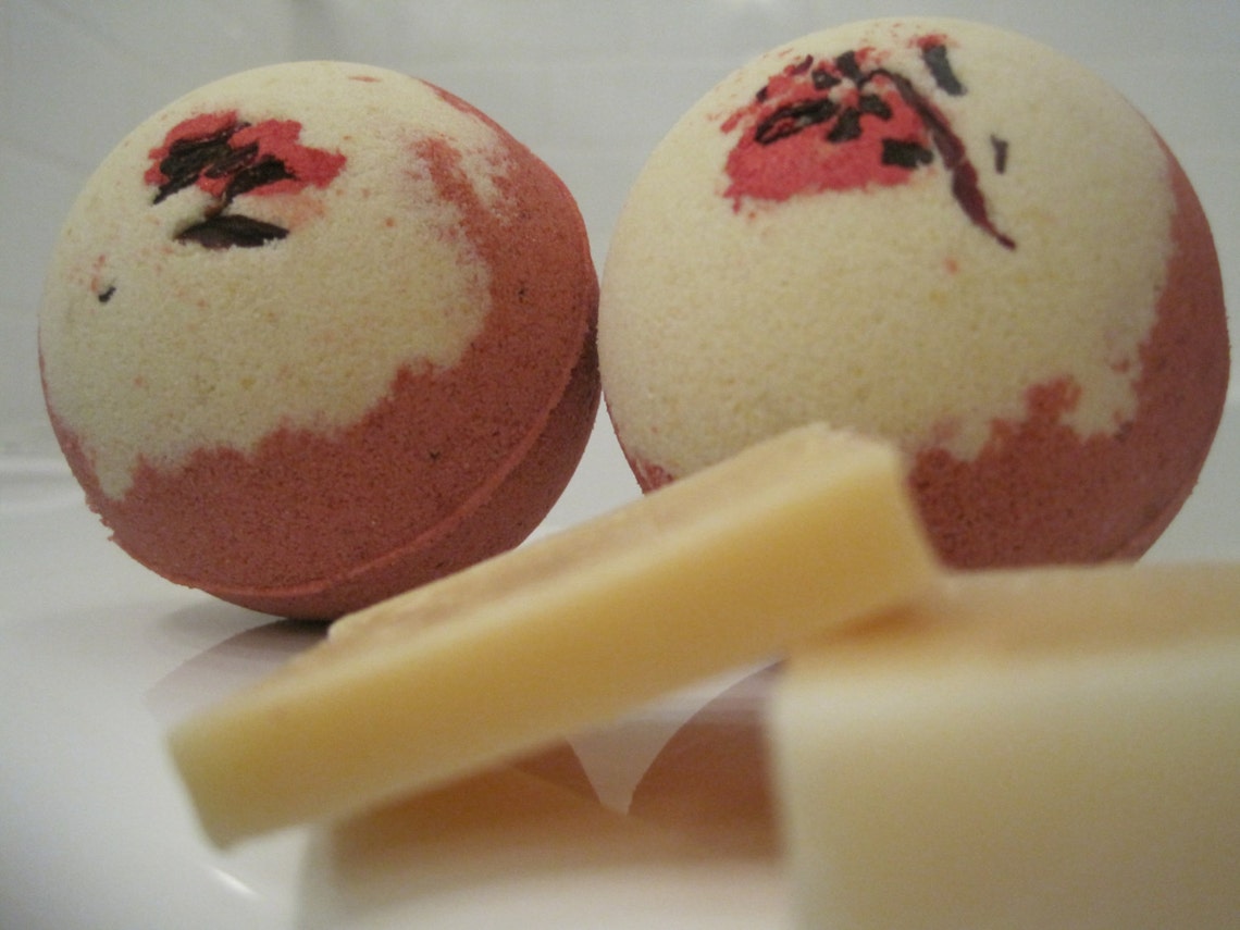 2 Cherry Almond Bath Bombs With Handmade Soap Inside Etsy