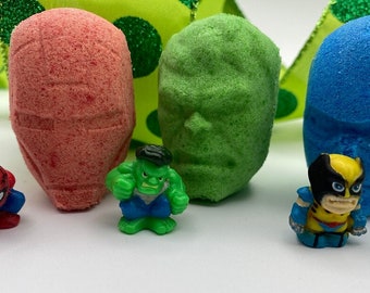 Superhero Head Bath Bombs Gift Pack (with Toy Inside) - 3 ct