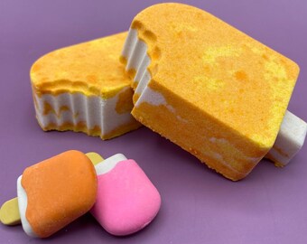 Orangesicle Bath Bomb with Popsicle Eraser Inside