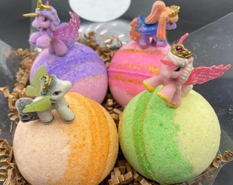 Unicorn Bath Bombs Gift Box with Toys Inside - 4 ct