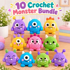 Amigurumi Mini Monster Crochet Patterns Bundle, Monster Keychain Crochet Pattern (PDF Download)