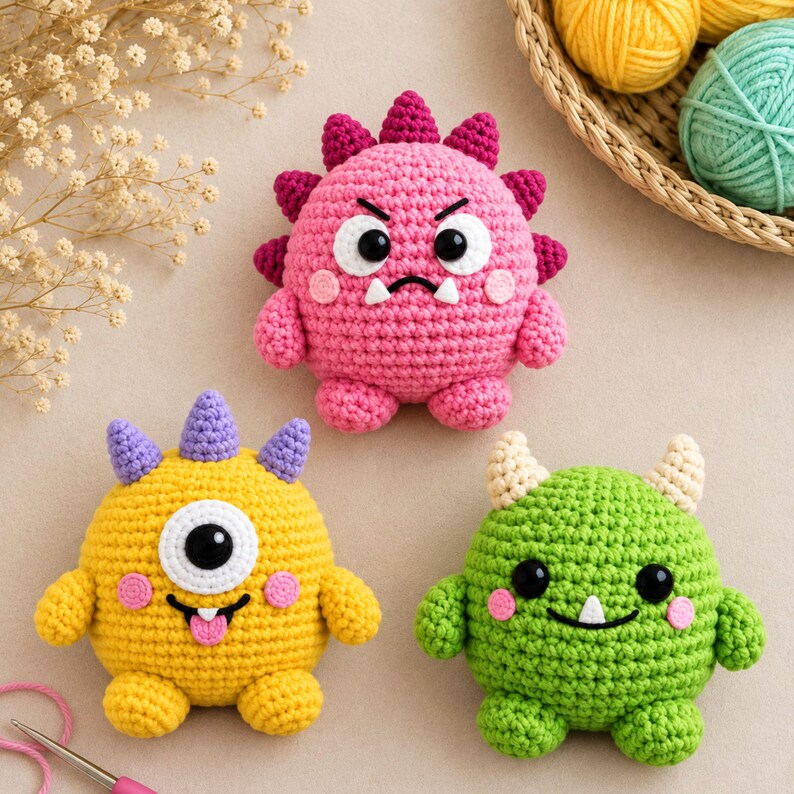 Sticking Patterns.pdf Amigurumi Mini Monster Crochet Patterns Bundle, Monster Keychain ...
