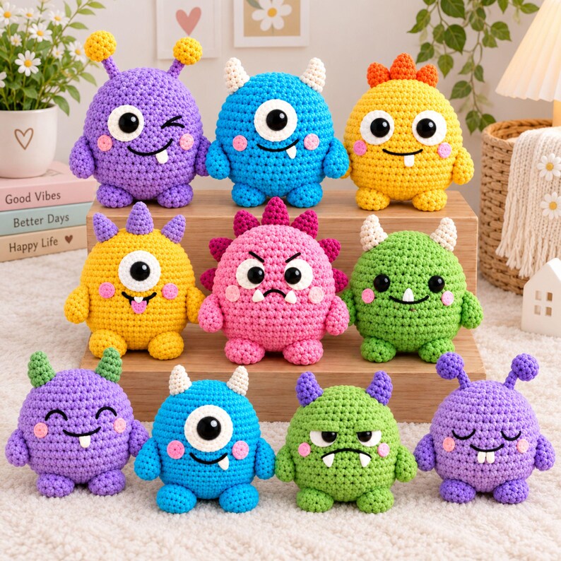 Amigurumi Mini Monster Crochet Patterns Bundle, Monster Keychain ...