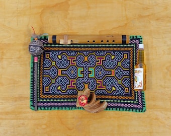 23X35 cm 9X14 in Hand stitched, Kene' Shipibo embroidered tapestry for altar, shrine, mesa, tarot. Unique gift from Amazonian Peru. 120