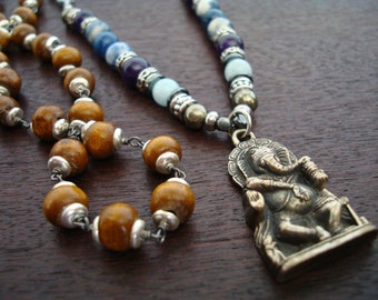 Unisex Amethyst, Aquamarine, & Sodalite Mala // Convertible Chain Mala Necklace, Wrap Bracelet, and Detachable Bracelet™ / Choose a Charm