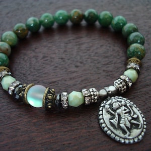 Women&#39;s Jade Heart Messenger Mala Bracelet // African Jade & Mystic Quartz Mala Bracelet // Yoga, Buddhist, Meditation, Mala Beads, Jewelry