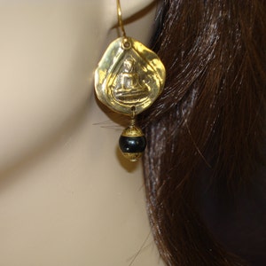 Women&#39;s Tibetan Onyx Buddha Earrings // Choose Coral or Black Onyx // Jewelry, Women&#39;s Jewelry, Buddha Earrings, Onyx Earrings