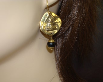 Women's Tibetan Onyx Buddha Earrings // Choose Coral or Black Onyx // Jewelry, Women's Jewelry, Buddha Earrings, Onyx Earrings