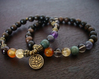 His & Hers Seven Chakra Mala Bracelet Set // Seven Chakra Mala Bracelets // Yoga, Buddhist, Meditation, Prayer Beads, Jewelry
