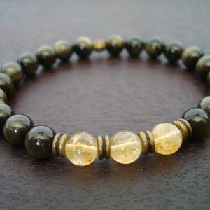 Men's Good Fortune Mala Bracelet // Goldsheen Obsidian, Citrine Mala Bracelet // Yoga, Buddhist, Meditation, Jewelry