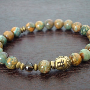 Women's Green Opal Akasha Mala Bracelet // Green Opal & Smoky Quartz Buddha Bracelet // October Libra Birthstone image 1