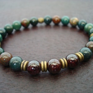 Men's Bloodstone Centering & Grounding Mala Bracelet // Bloodstone, Garnet Kundalini Mala Bracelet // Yoga, Buddhist, Mala Beads, Jewelry