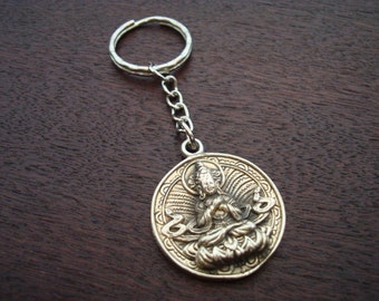Silver Buddha Key Chain // Double Sided Buddha & Yin Yang Key Chain // Yoga, Buddhist, Jewelry, Keychain, Stocking Stuffers