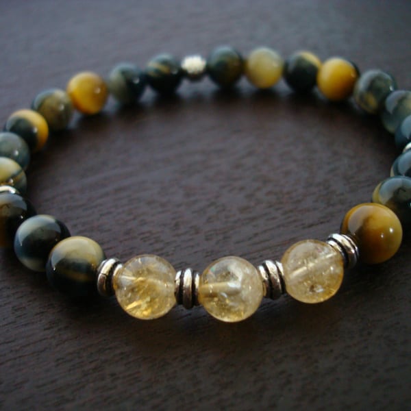 Damen Armband Citrin & Blau Tigerauge Glück Mala Armband // Yoga, Buddhist, Meditation, Mala Perlen, Schmuck, Yoga Armband