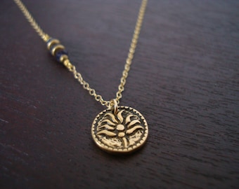 Water Sapphire Lotus Necklace // Plain Necklace Or Choose a Birthstone // Crown Chakra, Third Eye Chakra Necklace, September Birthstone