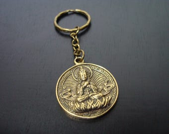 Golden Buddha Key Chain // Double Sided Buddha & Yin Yang Key Chain // Yoga, Buddhist, Jewelry, Keychain, Stocking Stuffers