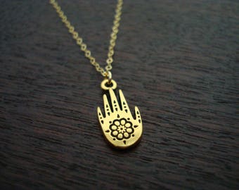 Gold Hamsa Necklace // Yoga Jewelry, Buddhist Jewelry, Women's Jewelry, Hamsa Necklace, Gold Necklace