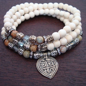 Women&#39;s Stress Relieving Mala // African Opal & Good Health Talisman Mala Necklace or Wrap Bracelet // Yoga, Buddhist, Prayer Beads, Jewelry