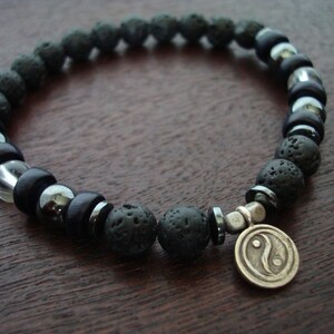 Men&#39;s Hematite & Quartz Balancing Yin Yang Mala Bracelet // Sterling Silver Yin Yang Mala Bracelet // Yoga, Buddhist, Mala Beads, Jewelry