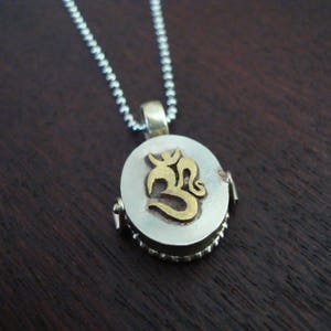 Women&#39;s Om Locket Necklace // Sterling Silver & Brass Om Locket Necklace // Womens Jewelry, Yoga , Buddhist Jewelry