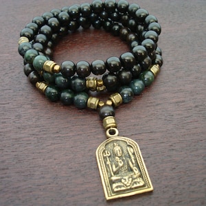Jade Shiva Shakti Mala Necklace or Wrap Bracelet | Yoga Jewelry | Meditation Beads | Prayer Beads | Spiritual Gift for Men | Gift for Him