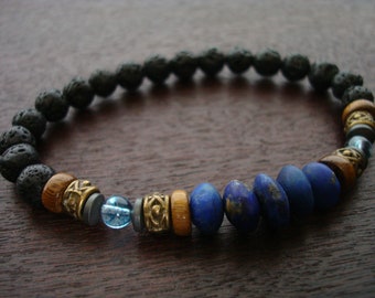 Men's Throat & Third Eye Chakra Mala Bracelet // Lapis Lazuli, Blue Quartz Mala Bracelet // Yoga, Buddhist, Jewelry, Prayer Beads