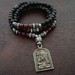 Women's Garnet Shiva Shakti Mala // Garnet Mala Necklace or Wrap Bracelet // Yoga, Buddhist, Prayer Beads, Jewelry
