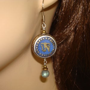 Women's Lapis Tibetan Om Earrings // Jewelry, Women's Jewelry, Yoga Jewelry, Earrings image 1