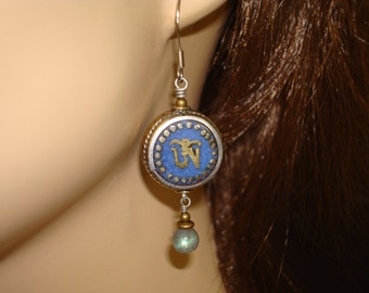 Women's Lapis Tibetan Om Earrings // Jewelry, Women's Jewelry, Yoga Jewelry, Earrings