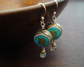 Women's Tibetan Turquoise Om Earrings // Double Sided Turquoise Om Earrings // Jewelry, Women's Jewelry, Yoga Jewelry, Earrings