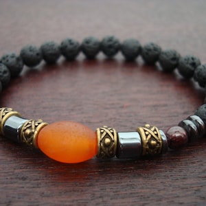 Men&#39;s Carnelian Lower Chakra Manifestation Mala Bracelet // Carnelian, Garnet, Hematite Bracelet // Yoga, Buddhist, Mala Beads, Jewelry