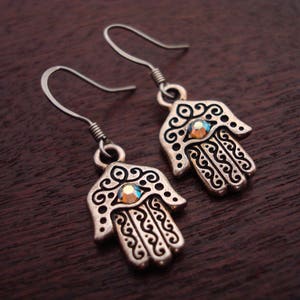Antique Silver Hamsa Earrings // Austrian Crystal Hamsa Earrings // Jewelry, Women&#39;s Jewelry, Yoga Jewelry, Earrings