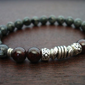 Men&#39;s Garnet Kundalini Snake Mala Bracelet // Garnet & Black Moonstone // January Capricorn Birthstone Bracelet // Mens Jewelry, Mala Beads