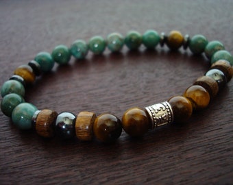 Men&#39;s Jade & Tiger&#39;s Eye Protection Talisman Mala Bracelet // Protection Mantra Mala Bracelet // Yoga, Buddhist, Mala Beads, Jewelry
