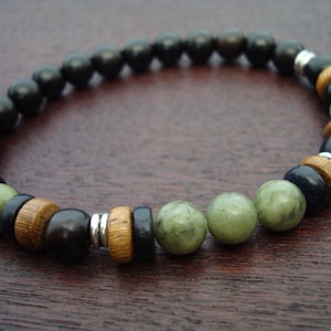 Herren ECO Jade Wohlstand & Schutz Mala Armband // Yoga, Buddhist, Meditation, Schmuck