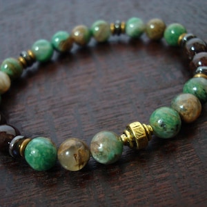 Men's Prosperity & Love Mala Bracelet // African Jade and Garnet Mala Bracelet // Yoga, Buddhist, Mala Beads, Meditation, Men Jewelry