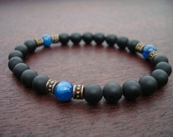 Men's Protection & Tranquility Mala Bracelet // Kyanite and Onyx Mala Bracelet // Yoga, Buddhist, Prayer Beads, Meditation, Jewelry
