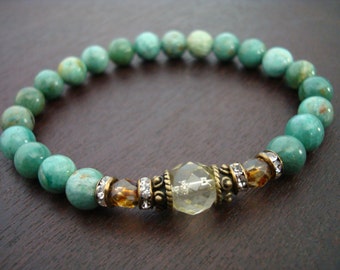 Women's Wealth & Prosperity Mala Bracelet // Citrine and African Jade Mala Bracelet // Yoga, Buddhist, Meditation, Jewelry