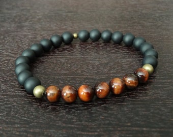 Men's Red Tiger's Eye Mala Bracelet // Protection & Power Matte Onyx Mala Bracelet // Yoga, Buddhist, Meditation, Prayer Beads, Jewelry