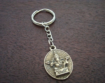 Zilveren Ganesha Om-sleutelhanger // Dubbelzijdige Ganesha & Om-sleutelhanger // Yoga, boeddhistische, sieraden, sleutelhanger, kleinigheidjes