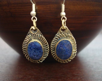 Women's Tibetan Lapis Lazuli Earrings // Only Three Pair Available // Yoga, Buddhist, Jewelry, Women, Yoga Jewelry