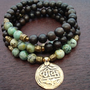 Men&#39;s African Turquoise Mala // Good Health Talisman Mala or Choose a Charm // Yoga, Buddhist, Prayer Beads, Jewelry