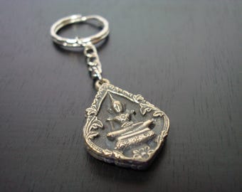 Silver Thai Buddha Nyckelring // Dubbelsidig Buddha Nyckelring // Yoga, Buddhist, Smycken, Nyckelring, Strumpbyxor